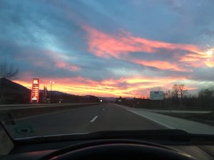 sunset, drive, road