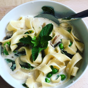 Healthy food with mushrooms and mint