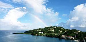 Island landscape with rainbow