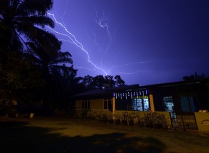 Lightning strike in the rainy night