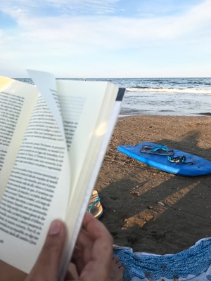 person reading in the beach