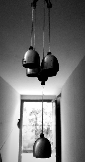 Monochrome photo with bells