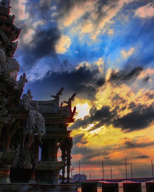 Thai temple at sunset background