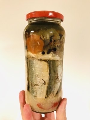 pickled fish in a jar