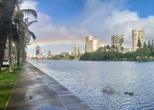 Rainbow Senery of ala wai Blvd. Water, structures