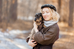 Young attractive woman with dog