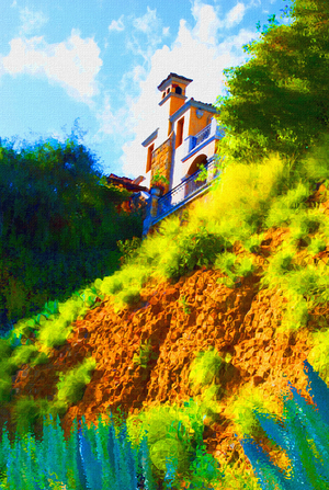 Digital Painting of a house on a hilltop in the hills