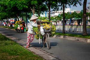 Car selling banana walking