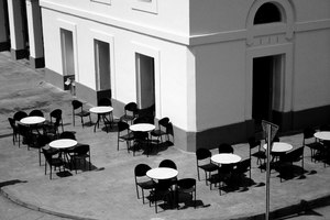 Cafe in Cuba. Tables and chairs on street