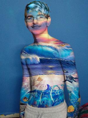 “Ocean Man” man with ocean painting on body