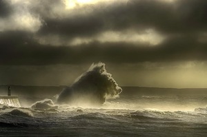 Big waves in storm at sea