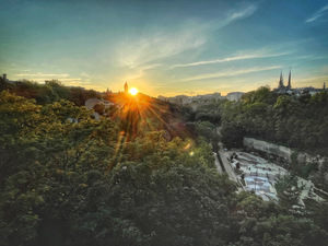 Sunset over the city of Luxembourg & view over Grund