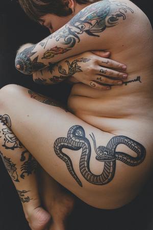 Woman with body tattoo