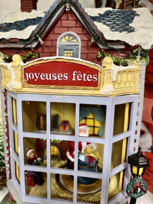 Miniature Christmas village with figurines