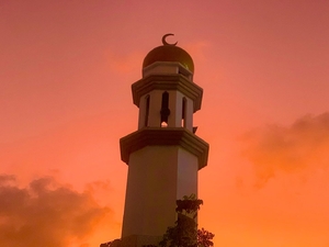 mosque, sunset, colorful