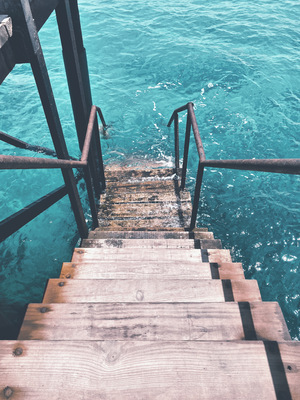 Staircase to crystal blue sea. the Red Sea