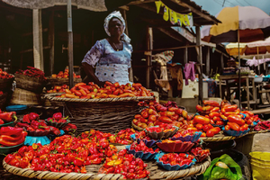 A woman selling tomatoes in the market
