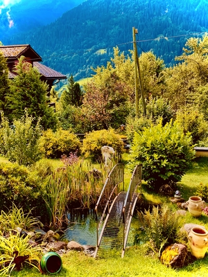 Small bridge in garden Switzerland
