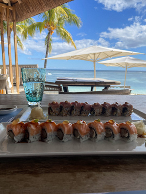 Sushi in a restaurant on the tropical beach