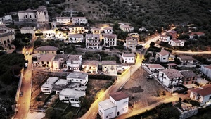 Aerial view of village at night