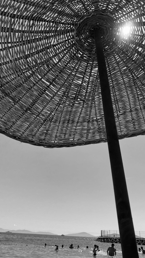 black and white beach umbrella