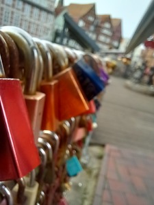 Close up of locks on bridge Lüneburg