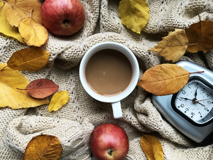 autumn leaves and coffee cup