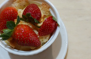 Homemade bread pudding with strawberry