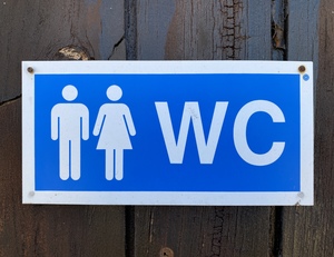 blue and white WC sign