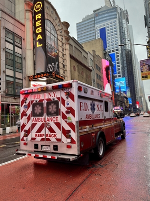 Red ambulance in a street in New York