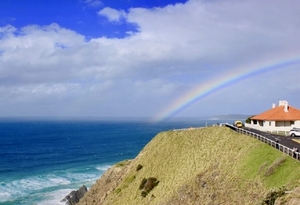 Rainbow at the coast at Byron Bay Lighthouse, NSW