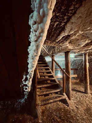 salt walls and stairs in a salt cave