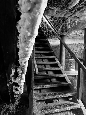 salt walls and stairs in a salt cave