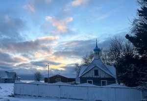 Old town, Kenai, Russian Orthodox Church in snow during winter